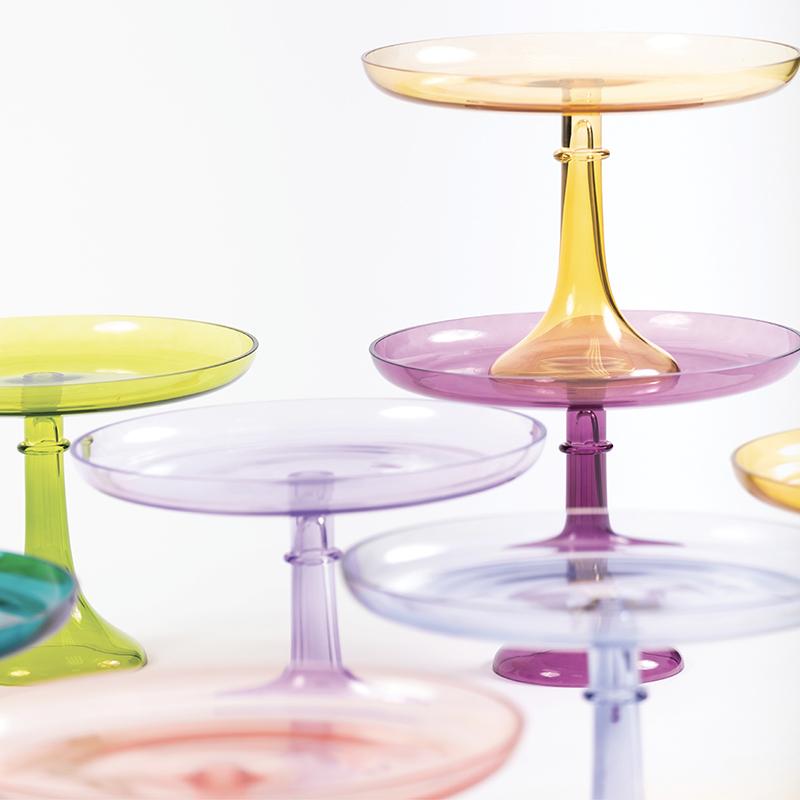 Colored glass outlet cake stand