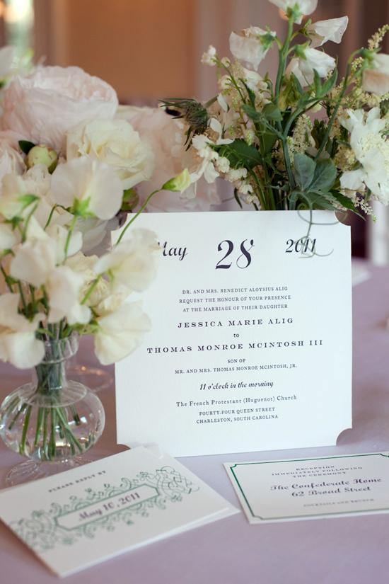 A SUITE SET: A friend of the bride, Ashley McGrath of Quarter Century Creative in New York City, hand-fashioned the couple’s stationery. The mix of calligraphy and print lettering and the combination of off-white, black, and grassy green gave guests a first glimpse at the wedding’s palette.
