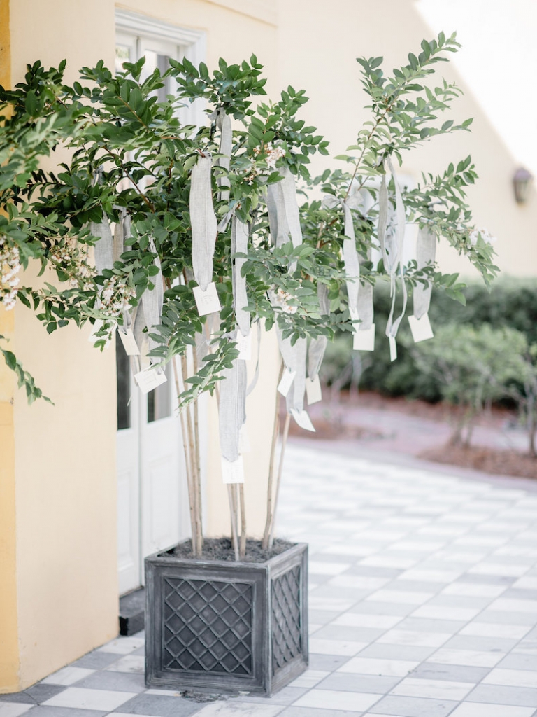 Crepe myrtles from Nancy&#039;s Exotic Plants. Wedding design by Ooh! Events. Photograph by Brandon Lata at the William Aiken House.