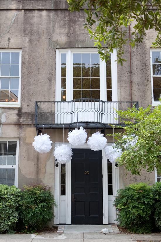 GRAND ENTRANCE: “They were simple, but had a big impact,” Jessica says of the large puffs of white tissue that Kristin Newman created. “I loved them!”