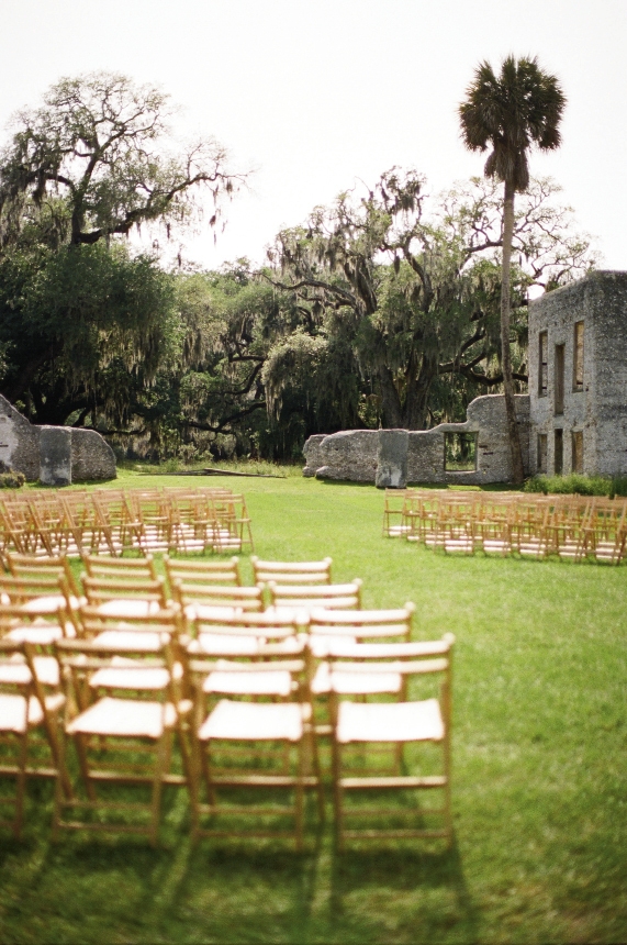 FIELD OF DREAMS: Simple wooden chairs gathered around the ruins formed a hallowed ceremony site.