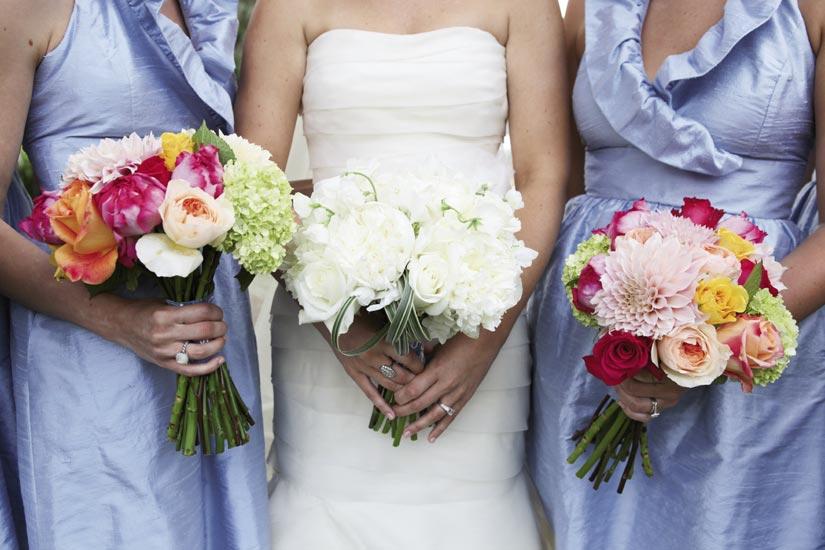 BLUE COLLAR: LulaKate bridesmaids dresses in cornflower blue anchored the event’s palette.