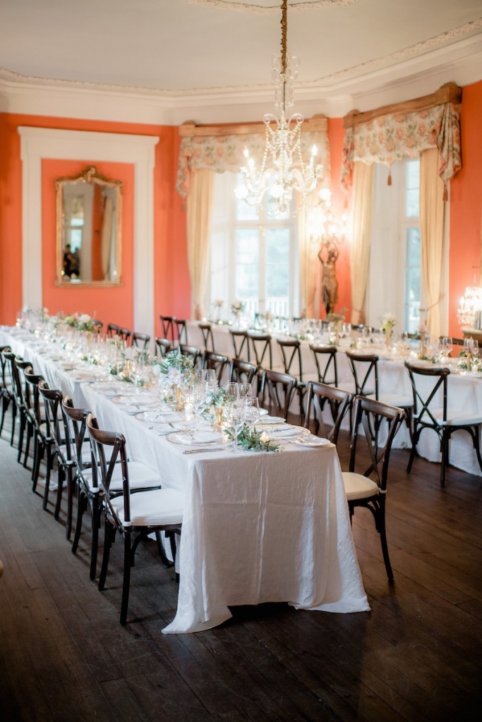 Wedding design by Ooh! Events. Linens from Connie Duglin Speciality Linen. Photograph by Brandon Lata at the William Aiken House.