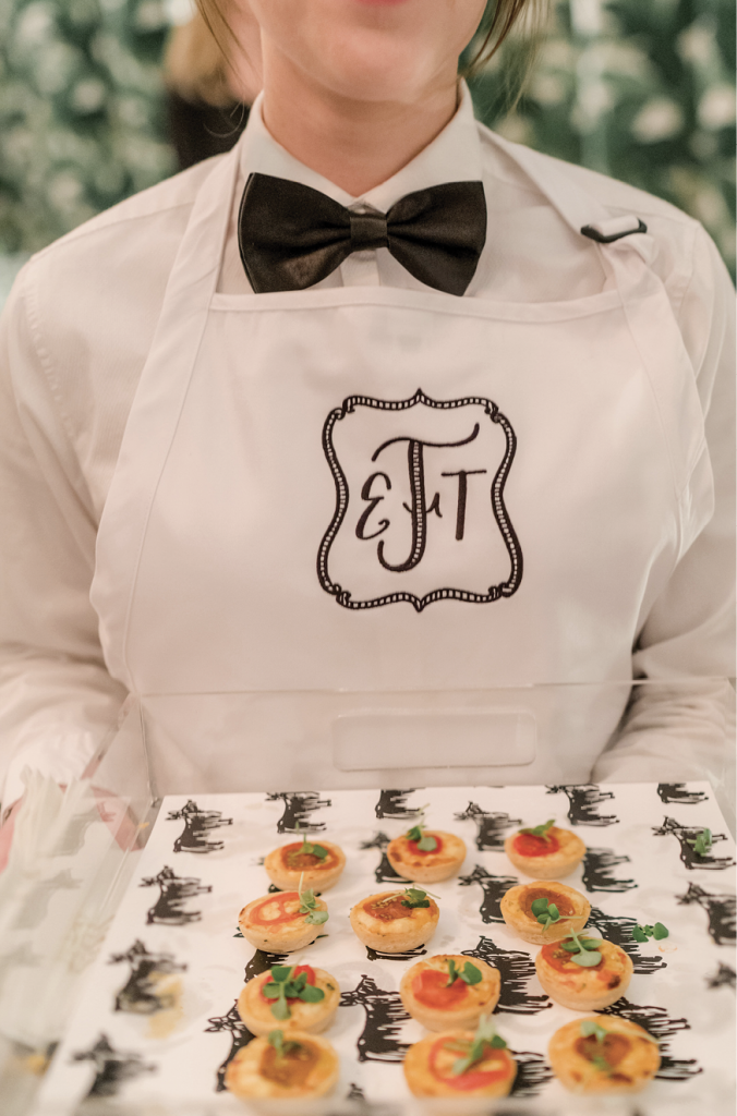 Cru Catering kept guests well-fed with passed hors d’oeuvres, a fabulous charcuterie display, a macaroni-and-cheese bar, shrimp pails, and an interactive sushi station and raw bar, then delivered a round of hot dogs, hamburgers, fries, and adult milkshakes later in the night.