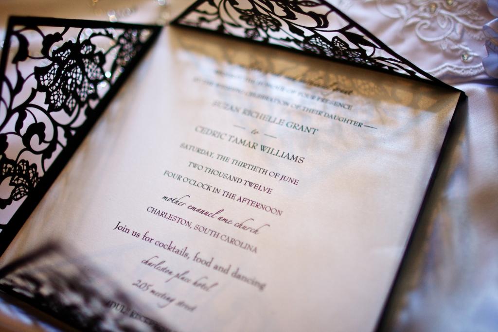HISTORICAL TOUCH: The invitations resembled cast iron gates setting the tone for the couple’s historic, elegant nuptials.