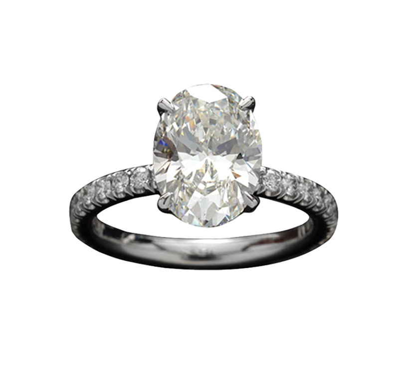 2.07-carat oval diamond set in custom platinum micropavé band (price upon request) from John Marmo Diamonds