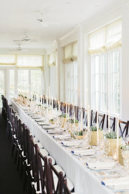 ALL TOGETHER NOW: “Seating all 65 guests at one table was a priority,” notes planner Tara Guérard, who placed Snyder Events banquet tables from end to end to achieve just that.