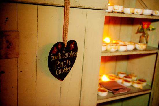 PASS THE PEACHES: Antique bookshelves held South Carolina peach cobbler for dessert.