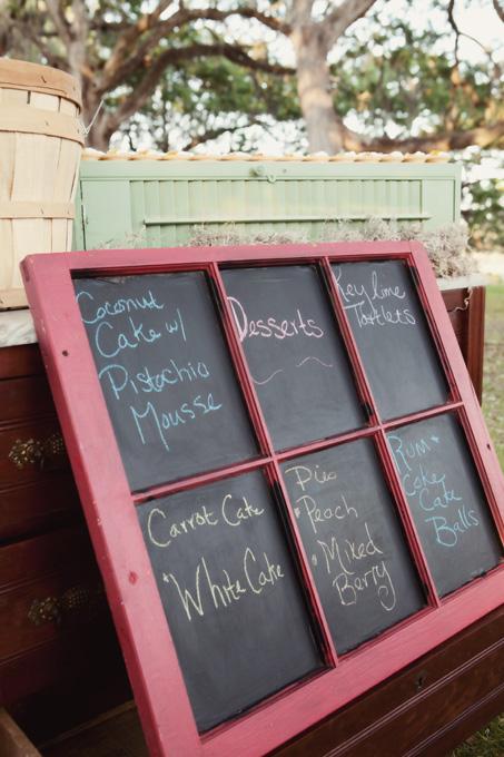 WINDOW DISPLAY: Blue Planet Green Events designed a chalkboard sign out of an old wooden window to highlight the decadent desserts.