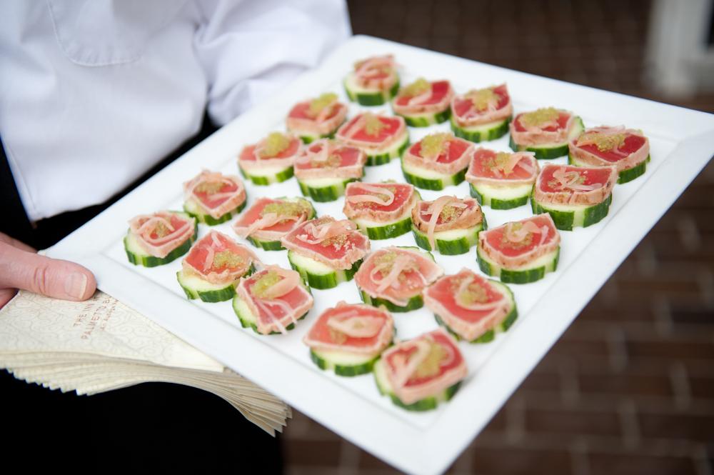 COME RAIN OR SHINE: The Inn at Palmetto Bluff offered hors d’eouvres during cocktail hour.