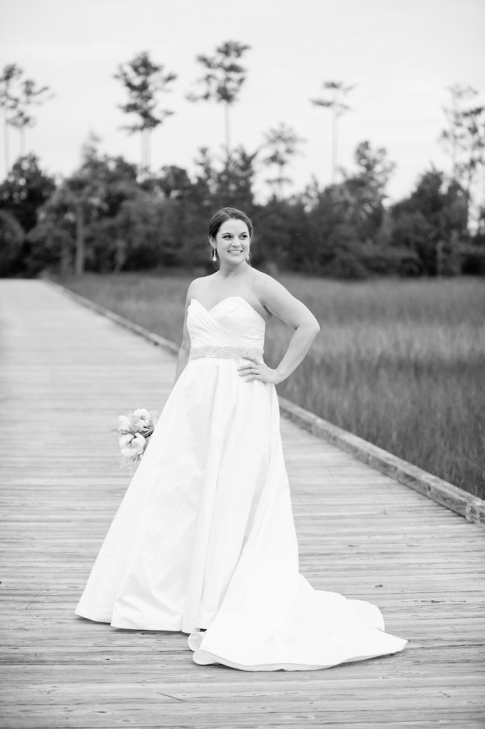 Bride&#039;s gown by Romona Keveza. Image by Hunter McRae Photography at the Daniel Island Club.