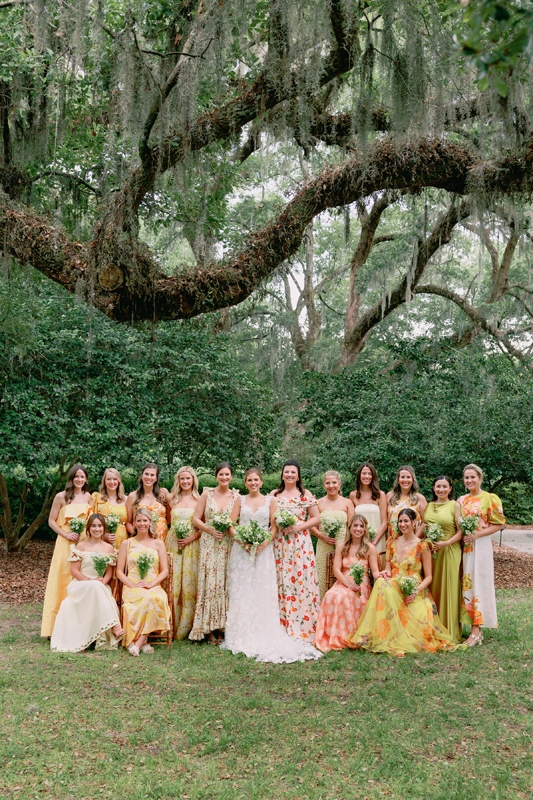 Holly’s bridesmaids selected their own frocks within a coordinating palette.
