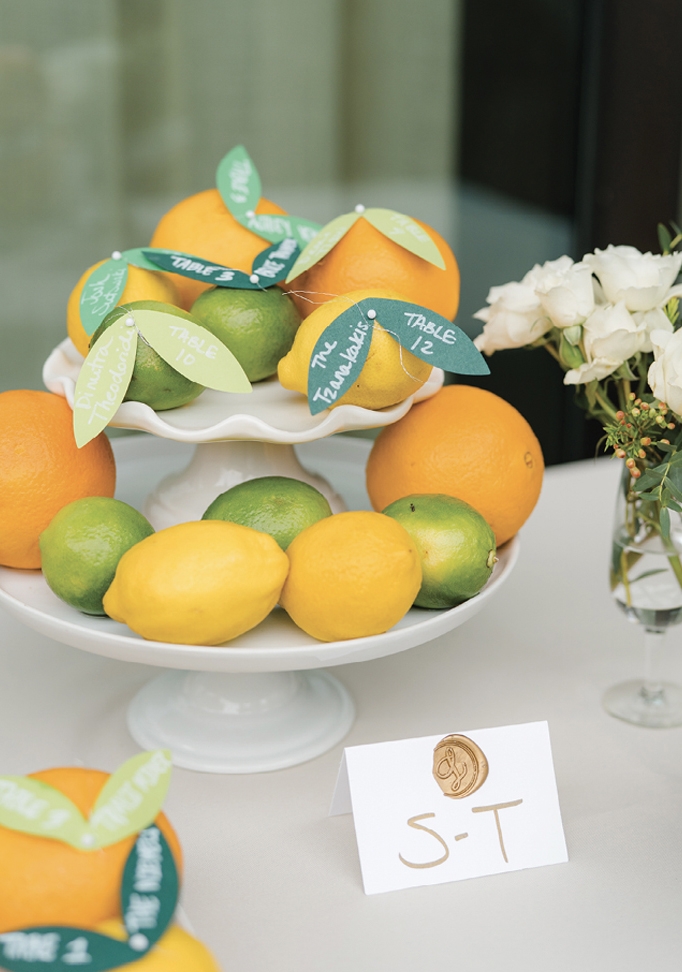 Guests enjoyed “finding their citrus” to discover their table assignment.