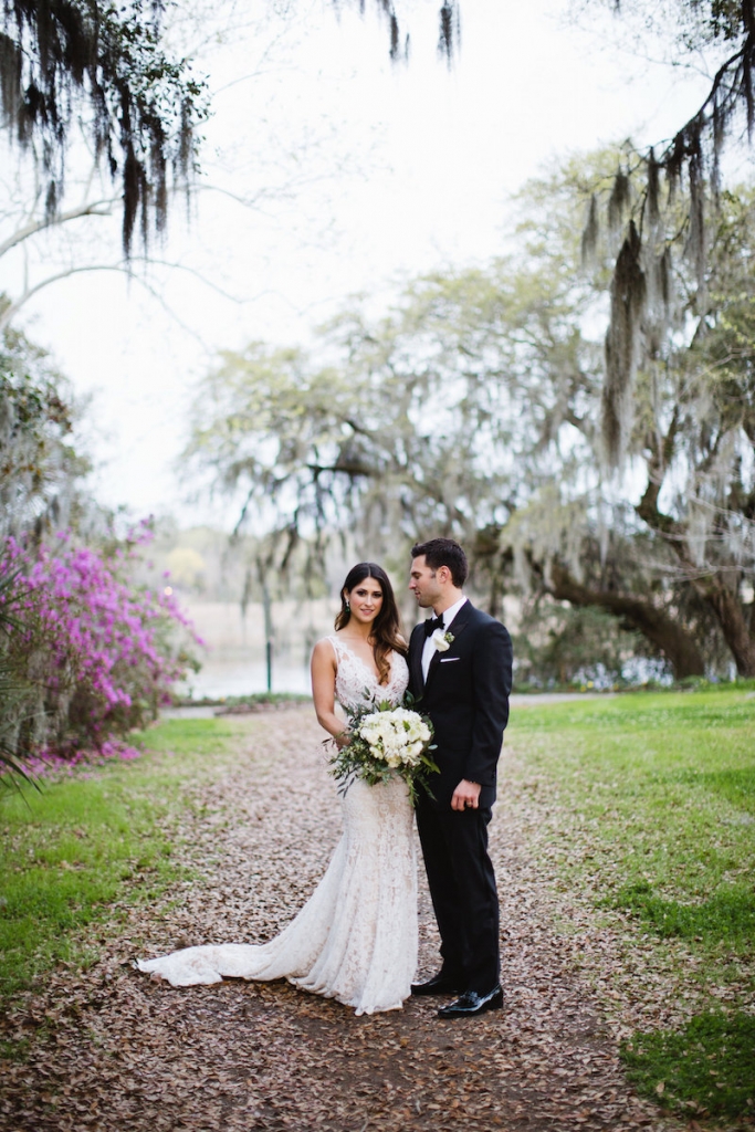 Menswear by Dolce &amp; Gabbana. Bride’s gown by Inbal Dror. Florals by Out of the Garden. Image by Clay Austin Photography at Magnolia Plantation &amp; Gardens.