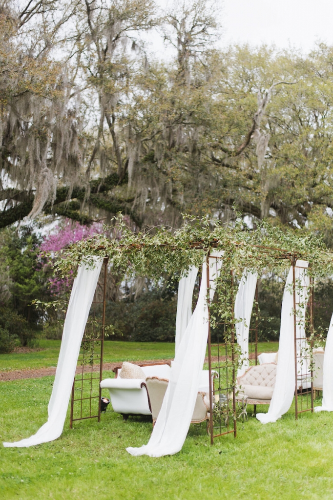 Wedding design and rentals by Ooh! Events. Florals by Out of the Garden. Image by Clay Austin Photography at Magnolia Plantation &amp; Gardens.