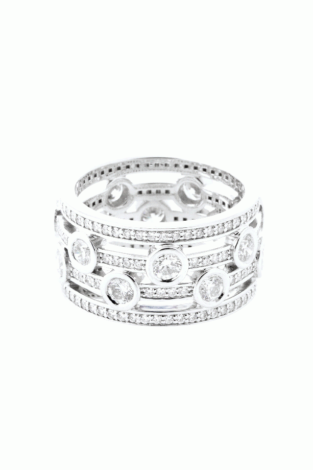 STACKED IN  YOUR FAVOR: 18K white gold ring with Hearts On Fire diamonds (2.5 total cts.) Kiawah Fine Jewelry, $14,500
