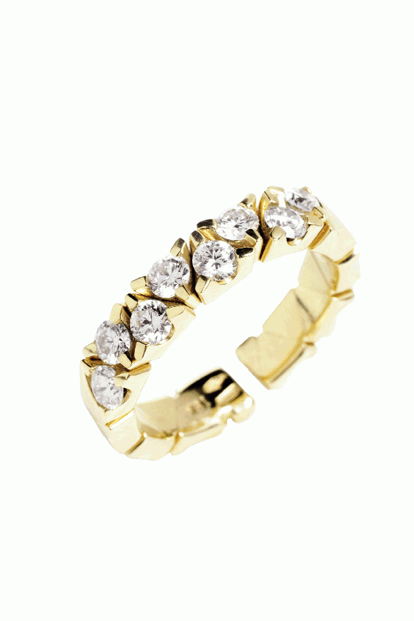 Move &amp; Groove: 18K yellow gold flexible ring with diamonds.