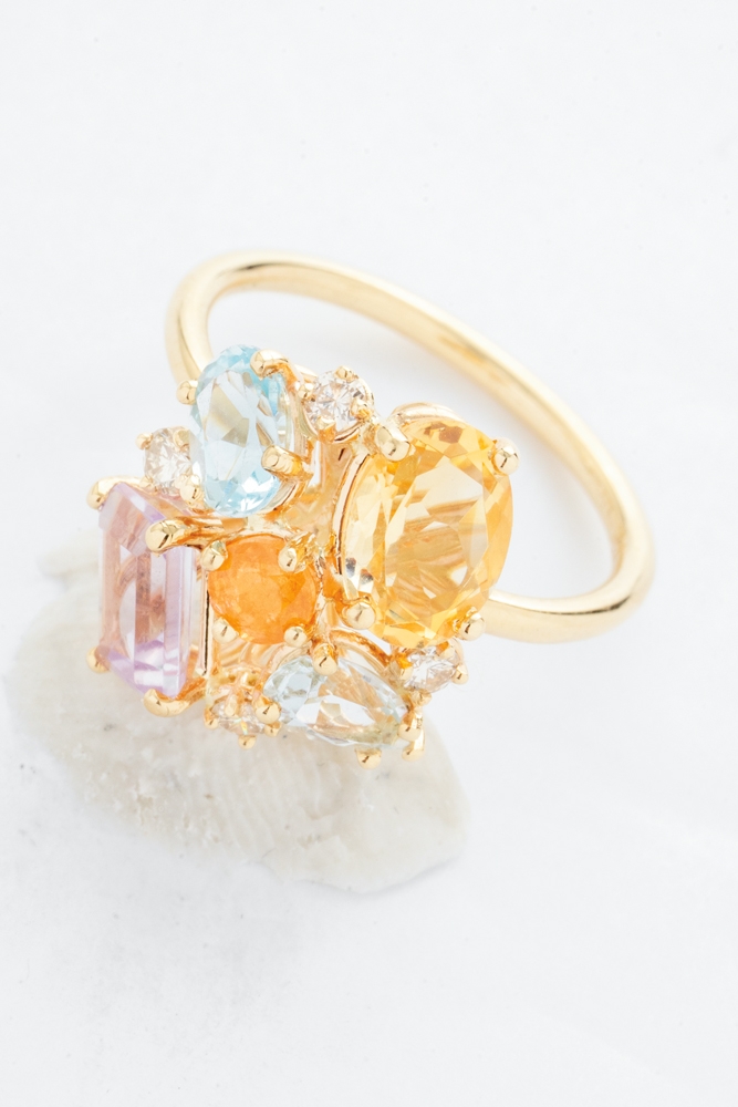 14K gold ring with diamonds (.16 total cts.) and amethyst, blue topaz, and beryl (3.11 total Cts.) from Croghan&#039;s Jewel Box ($1,265) &lt;i&gt;Photograph by Christopher Shane&lt;/i&gt;