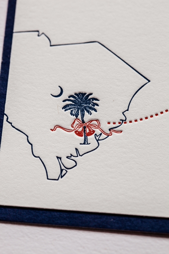 BEYOND THE SEA: The letterpress stationery suite featured an homage to both Paris and Charleston.