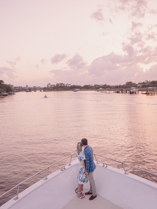 The couple bucked rehearsal dinner tradition by hosting a welcome dinner party cruise aboard The Carolina Girl for all 130 guests and said no to a wedding party.