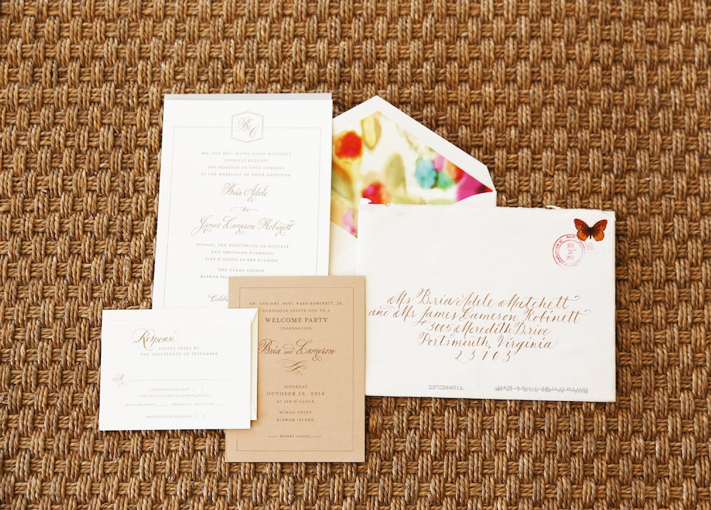 Stationery by Studio R. Calligraphy by Blue Glass Design. Image by Lindsay Collette Photography.