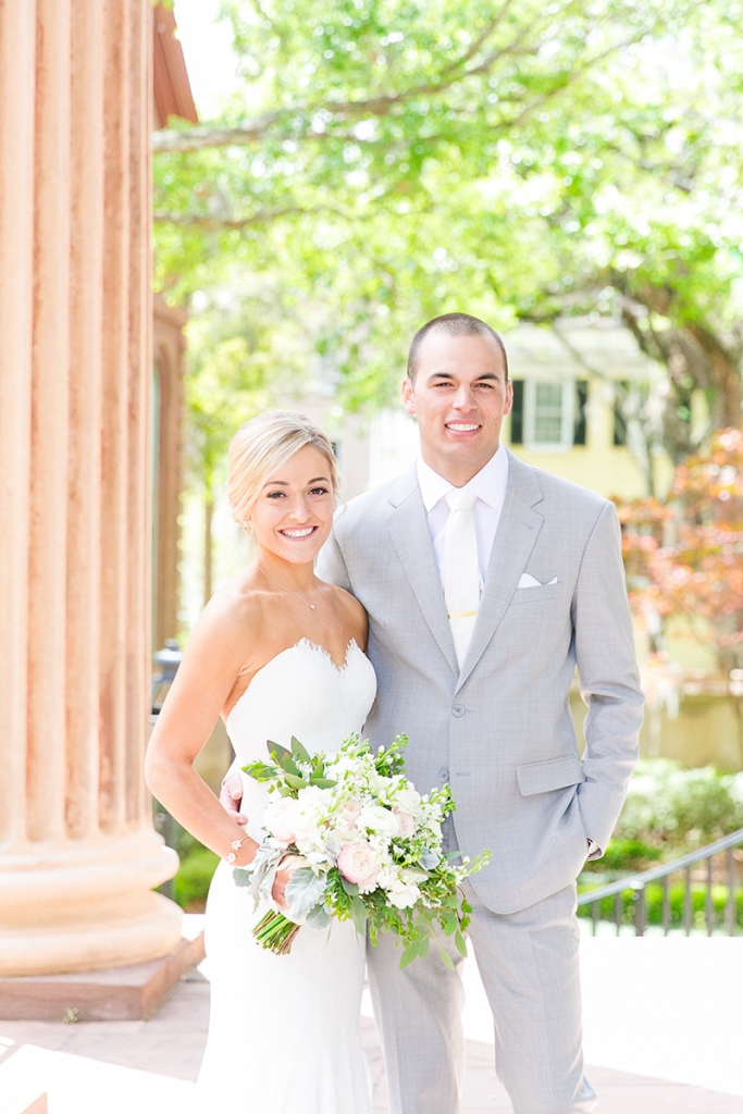 The couple snapped portraits at the College of Charleston Cistern pre-ceremony.  Image by Dana Cubbage Weddings