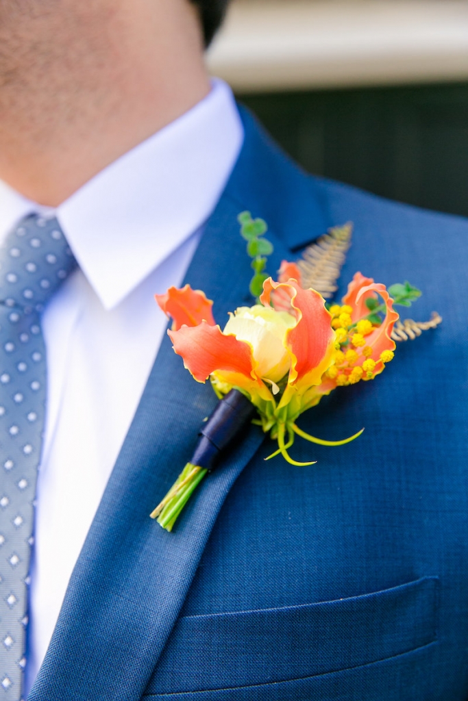 Boutonnière by Branch Design Studio. Suit from Jos. A. Bank. Photograph by Dana Cubbage Weddings.