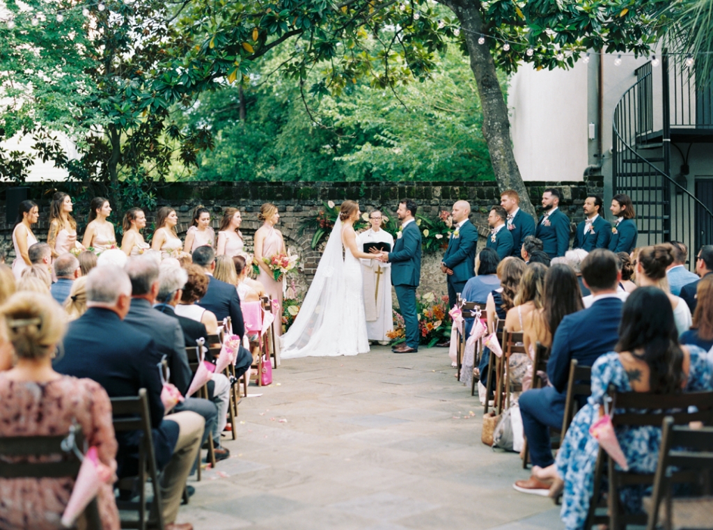 The pair were wed outside in the courtyard of the Gadsden House.