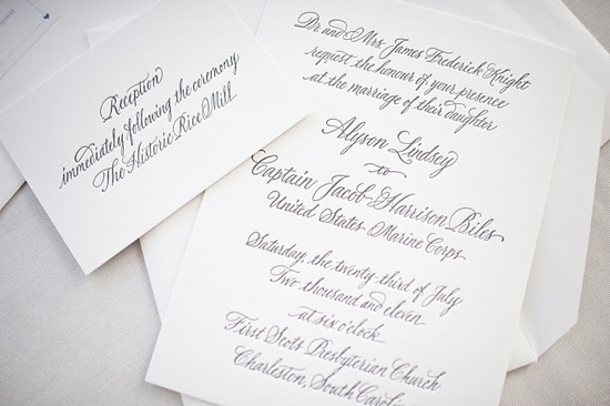 CRISP AND CLASSIC: The Oscar &amp; Emma stationery suite added to the traditional feel of the spring ceremony.