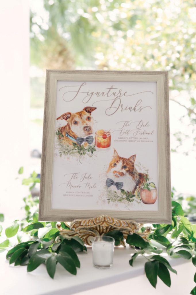 Cheers from Us! - Signature cocktails feel even more special when your pets are able to take part, helping guests toast to your love with their own namesake drinks.