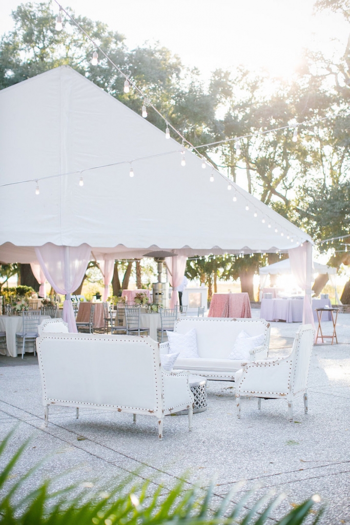 Wedding design by Pure Luxe Bride. Tent by Snyder Events. Lounge furniture by Nuage Designs.  Photograph by Dana Cubbage Weddings.