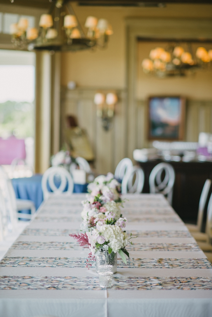Wedding and floral design by A Charleston Bride. Linens by BBJ Linen. Custom fabric designed by Blue Glass Design. Photograph by Sean Money &amp; Elizabeth Fay.