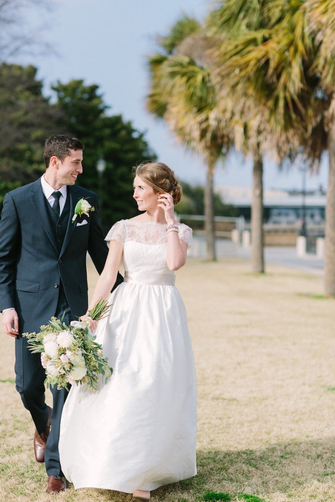 Bride&#039;s gown by Tara Keely. Florals by Lauren Luecke. Image by Julia Wade Photography.