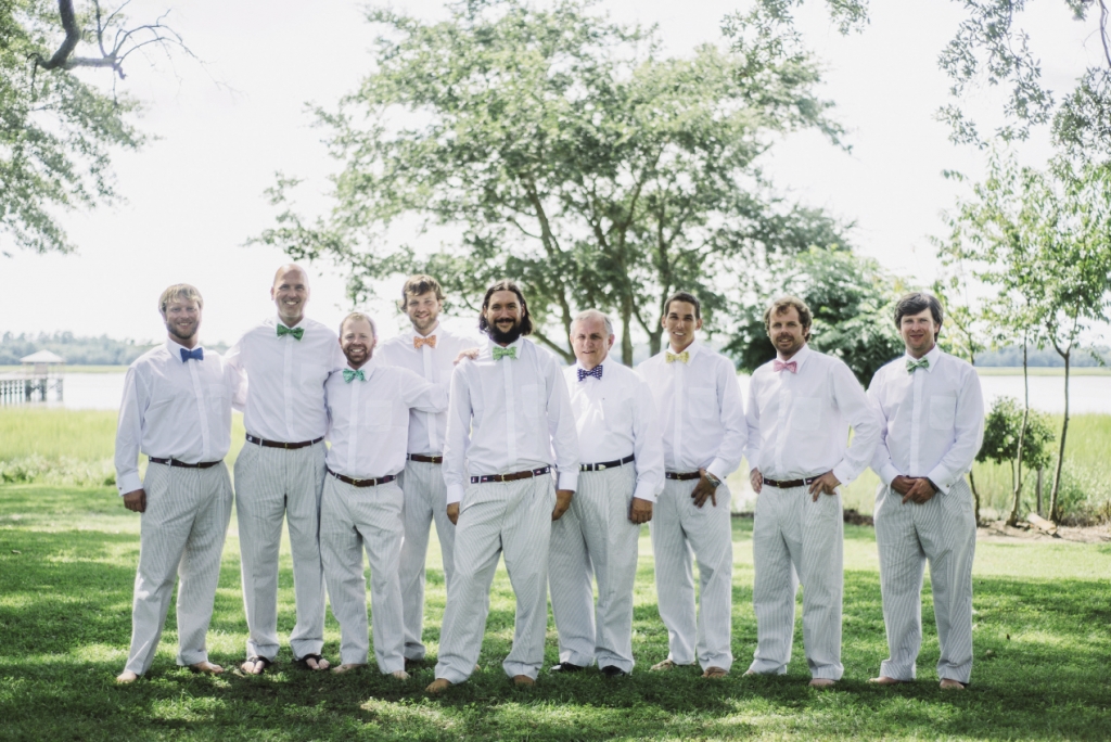 BAND OF BROTHERS: Lee picked different bow ties from Southern Proper and Bird Dog Bay for his  groomsmen.