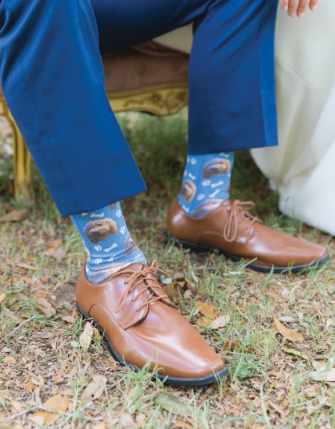 Rock the Socks - For the groom who doesn’t take himself too seriously. Enlist an online retailer to print your pet’s face on wedding day socks—bonus points if the groomsmen sport them, too.