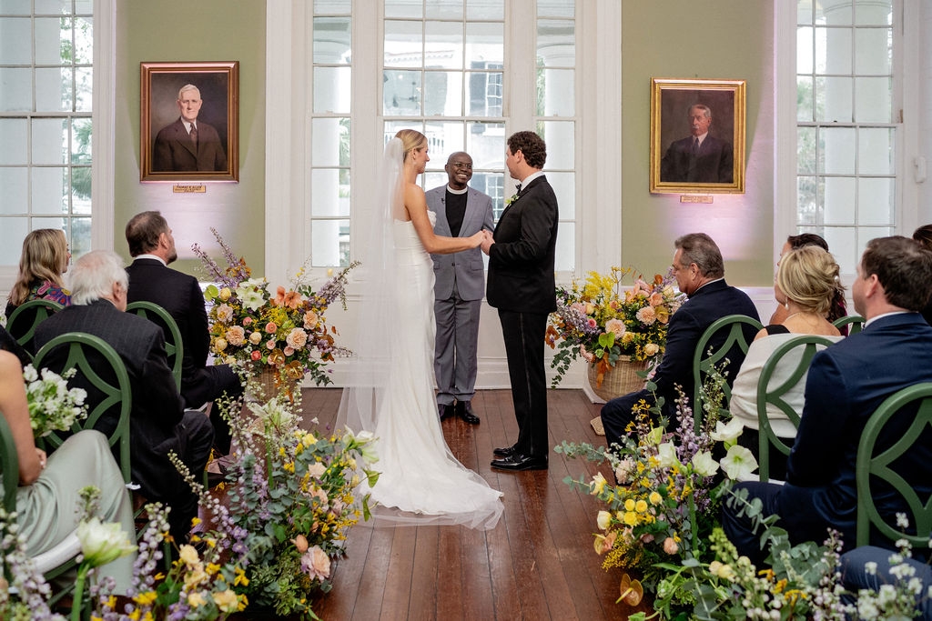 The couple wed in a small ceremony prior to surprising a larger group of guests with news of their marriage.