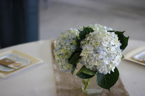 Pale blue hydrangeas give big impact without breaking the bank.