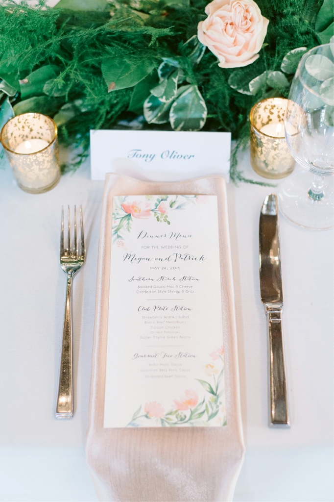 Network! The groom’s brother’s girlfriend illustrated menus, programs, and more that riffed off invitations ordered online. Image by Aaron &amp; Jillian Photography.