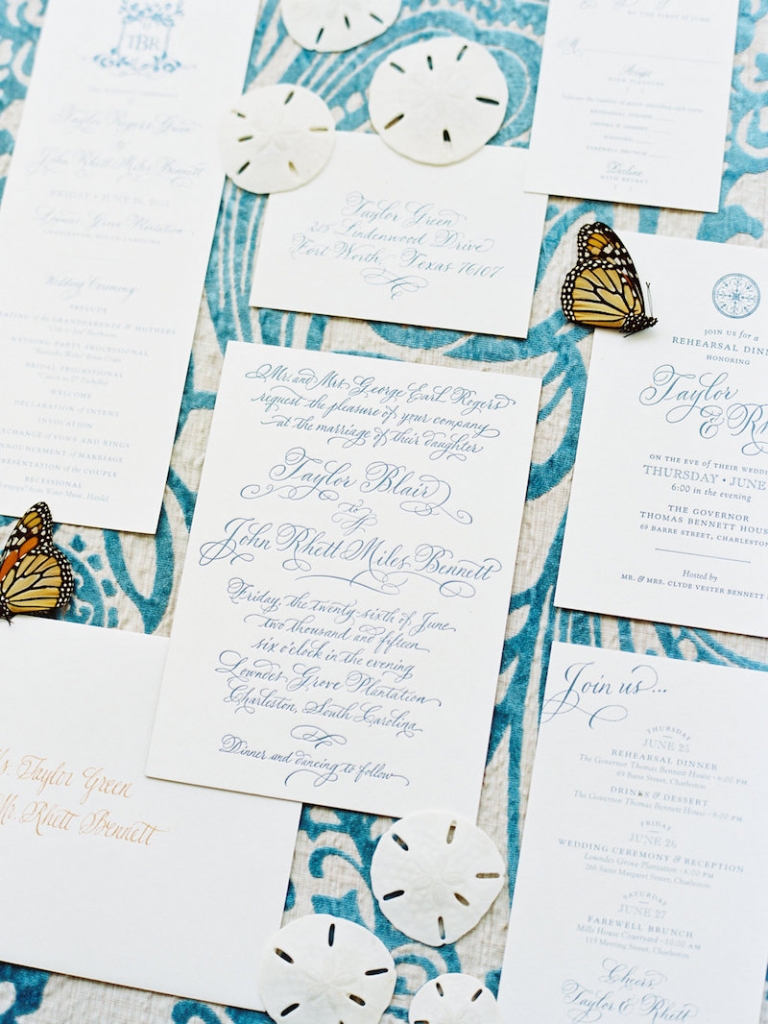 Stationery suite by Studio R. Calligraphy by Elizabeth Porcher Jones. Image by Ryan Ray Photography.