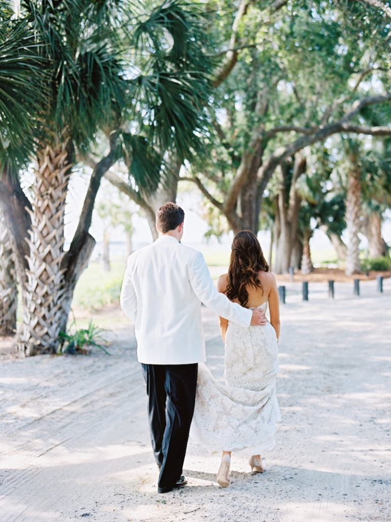Bride&#039;s gown by Anne Barge, available in Charleston through White on Daniel Island. Groom&#039;s attire from Mens Wearhouse. Image by Ryan Ray Photography at Lowndes Grove Plantation.