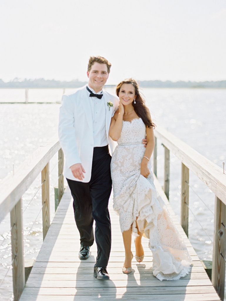 Bride&#039;s gown by Anne Barge, available in Charleston through White on Daniel Island. Groom&#039;s attire from Mens Wearhouse. Image by Ryan Ray Photography at Lowndes Grove Plantation.