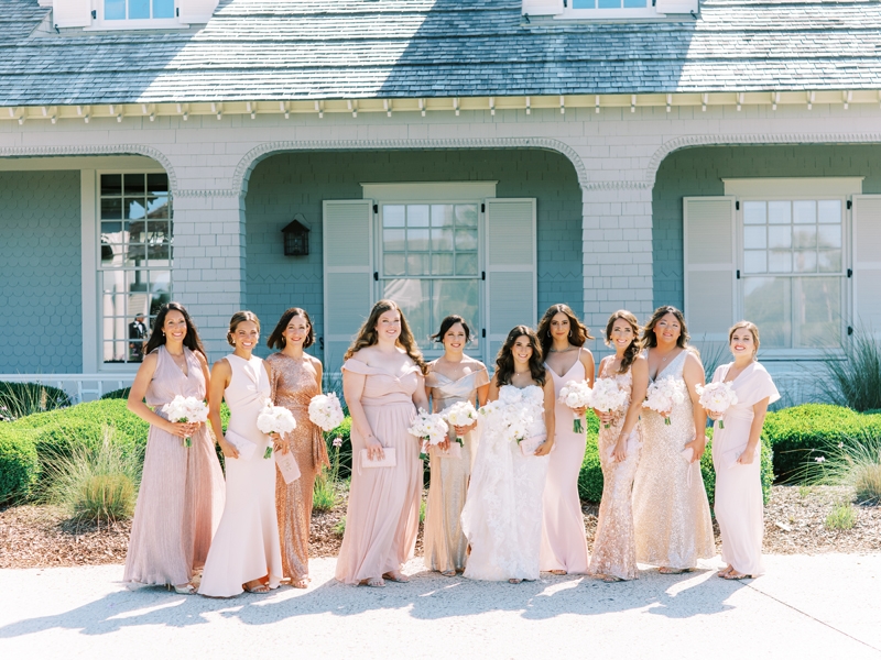 Bridesmaids selected their own dresses within a color palette.