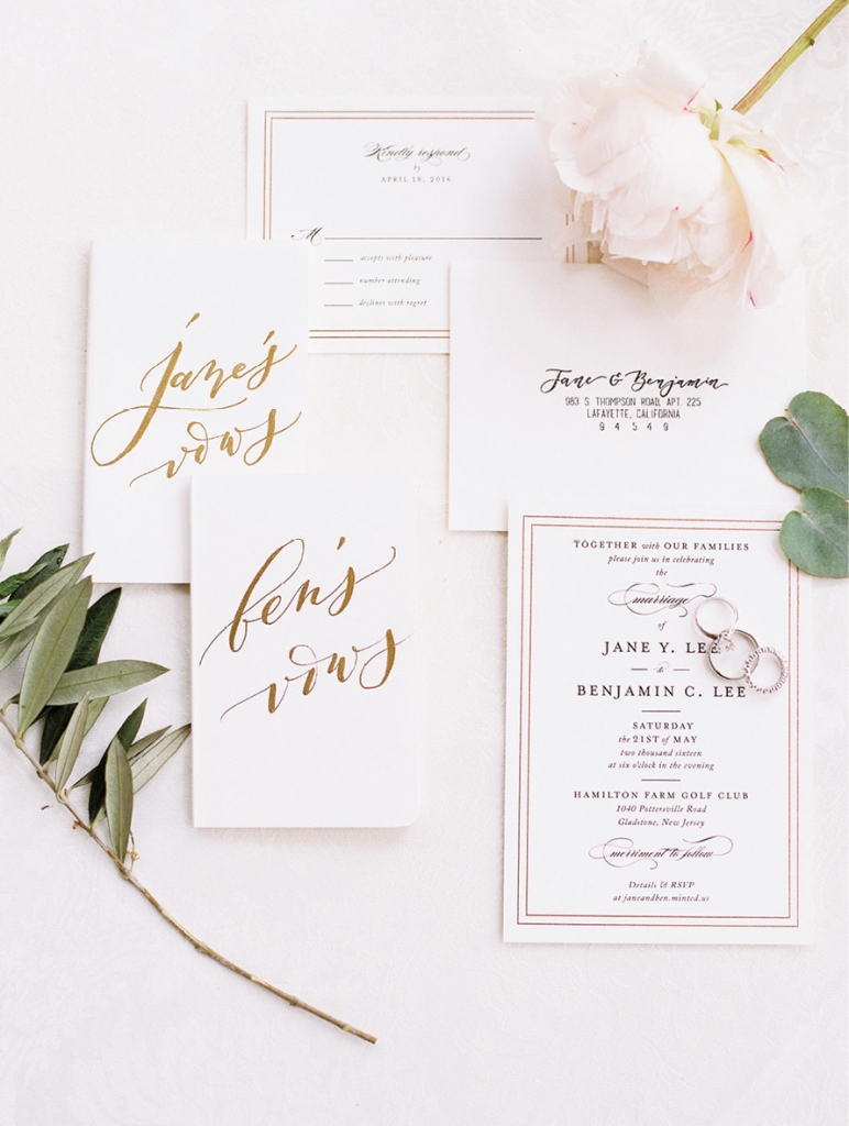 Trend: Neutral Hues //  Invitations: Minted // Vow Books: Seniman Calligraphy  // Image: Jeremy Chou Photography