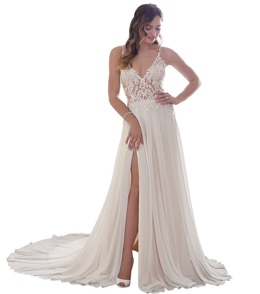 Thigh-High Slits - Gown: Style 018  by Sophia Tolli  Boutique: Available locally through Palmetto  Bridal Boutique