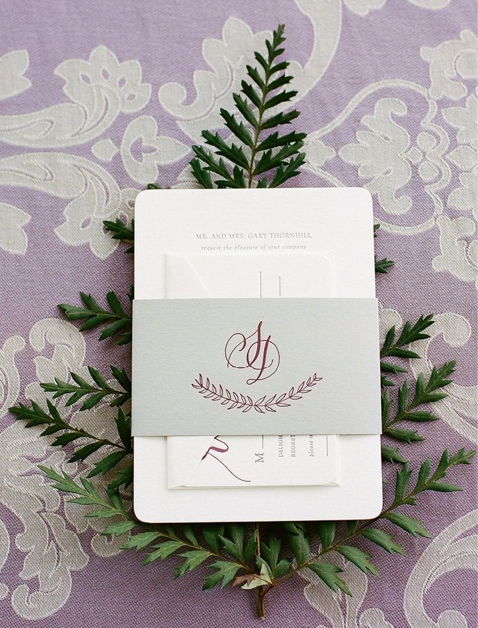 A single purple branch on the invitation conveyed the garden theme and set the palette.    &lt;i&gt;Photograph by Theo Milo&lt;/i&gt;