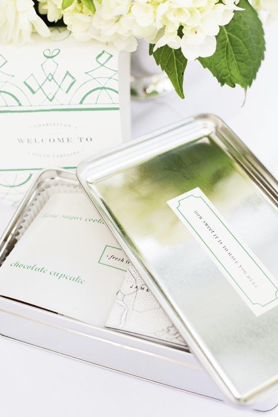 A SILVER SALUTATION: Welcome boxes (accented with green touches) offered sweets, an itinerary, and a list of restaurant recommendations.