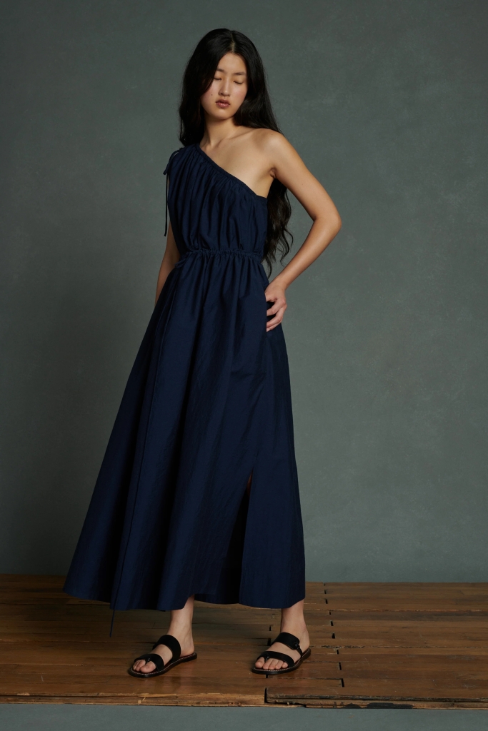 Boho Chic - Soeur asymmetric “Ashley” maxi dress in crinkled blue poplin, $255 at Showroom Kiawah