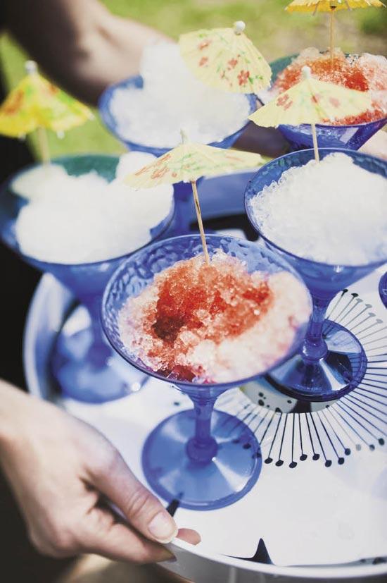 ICY DELIGHT: Paper umbrellas and martini glasses dressed up classic summer snow cones.