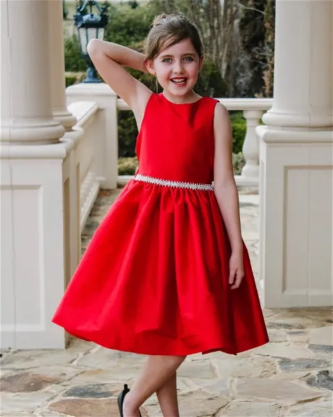 Sassy Sparkle - Susanne Lively red taffeta dress with rhinestone trim, $152 at Kids on King